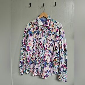Robery Graham Mens Colorful Abstract Multicolor Cotton Classic Fit Print Shirt